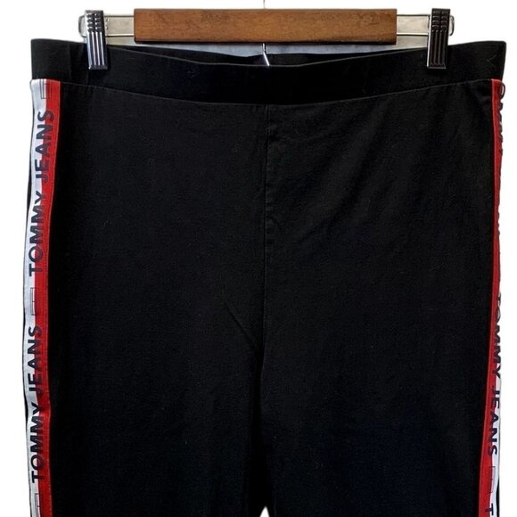 Tommy Jeans Leggings Womens Waist 34" Black Side Stripe Cropped Retro Pants RARE - Picture 13 of 14